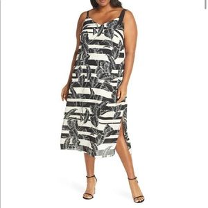 Vince Camuto Black and White Tropical Shadows Midi Slip-dress Size 20W